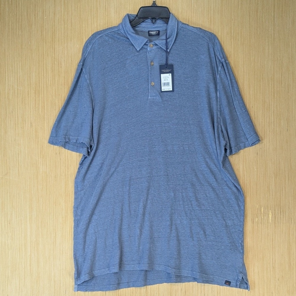 Faherty Reserve Mens SS Linen Polo Size XL Deep Marine Blue MKS2505 NEW